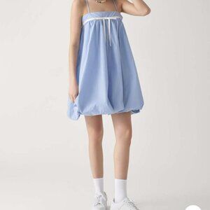 CIDER blue puff babydoll mini dress nwt